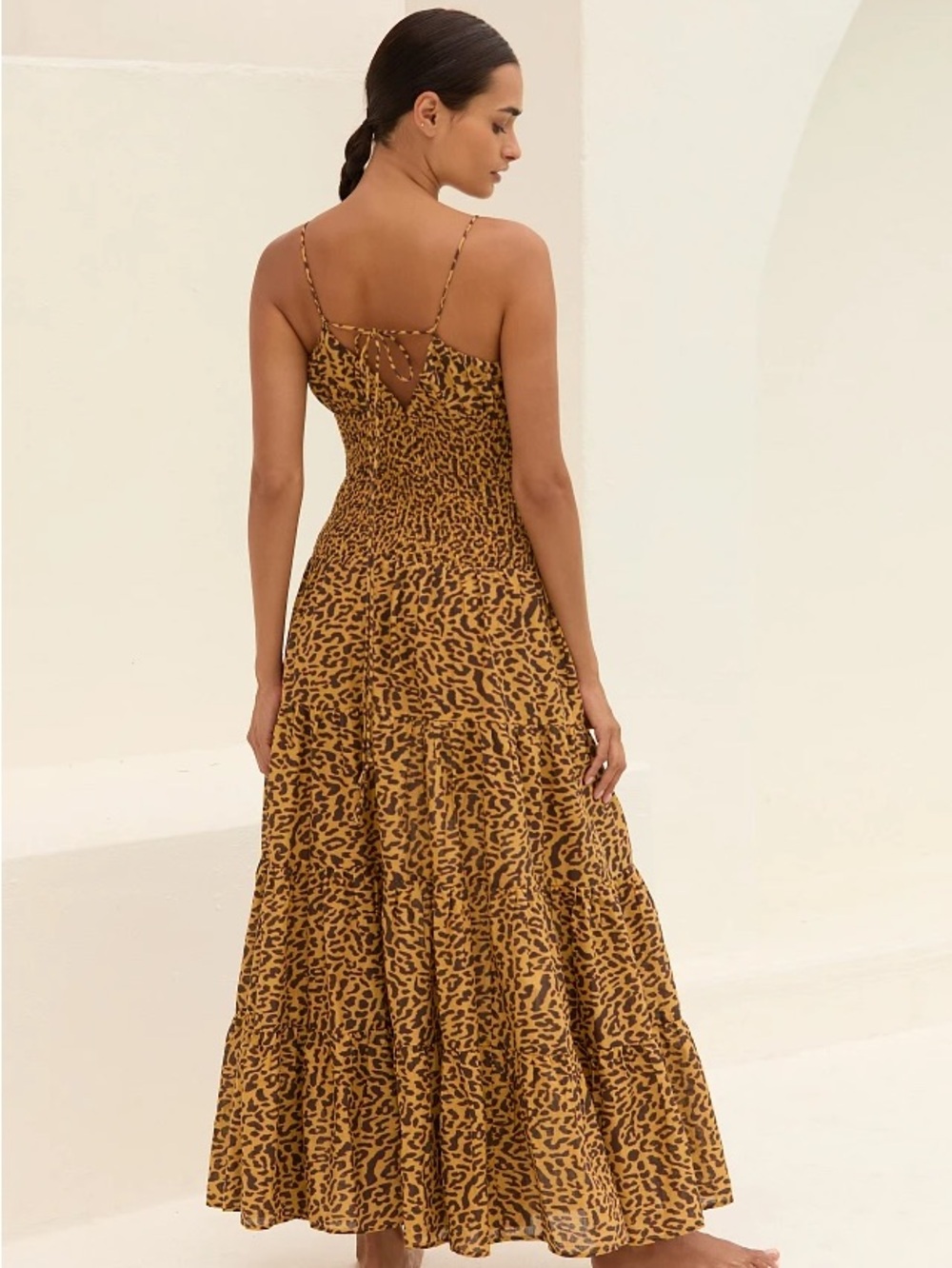 Anthropologie Leopard-Print Maxi Dress - Mustard Brown